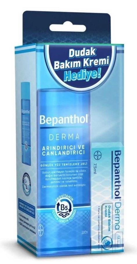 Bepanthol%20Derma%20Arındırıcı%20ve%20Canlandırıcı%20Yüz%20Temizleme%20Jeli%20200%20ml%20+%20Dudak%20Bakım%20Kremi%207.5%20ml