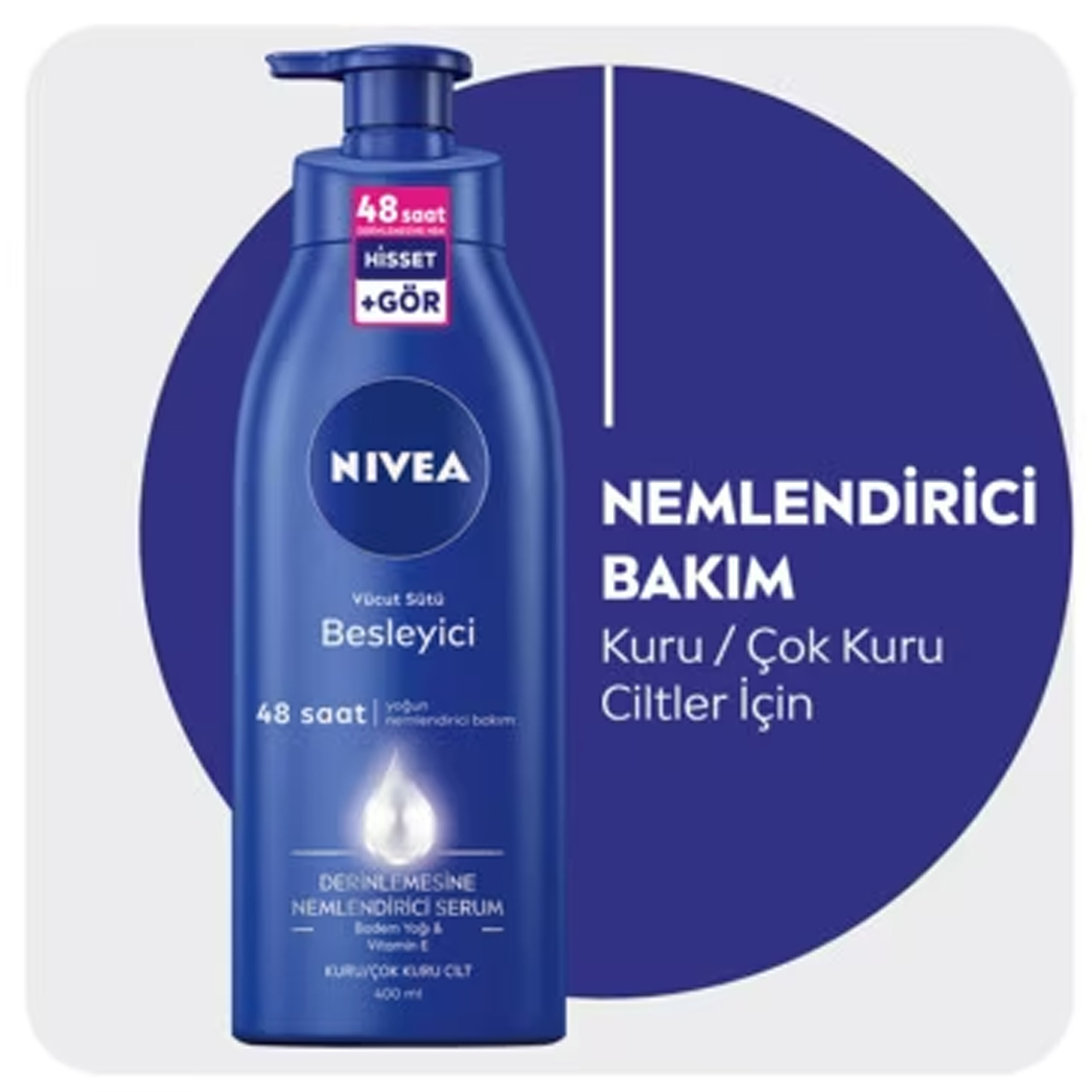 Nivea%20Besleyici%20Vücut%20Sütü%20400ml%20Kuru%20-%20Çok%20Kuru%20Ciltler%2048%20Saat%20Nemlendirici%20E%20Vitamini%20-%20Badem%20Yağ