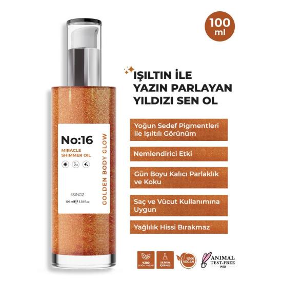 Sinoz No:16 Mucizevi Işıltılı Saç ve Vücut Bakım Yağı 100 ml - Parıltılı Nemlendirici Bakım