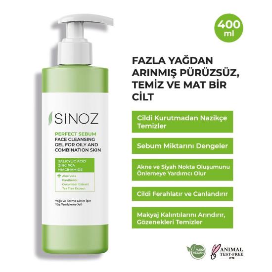 Sinoz Perfect Sebum Dengeleyici Yağlı Karma Ciltler İçin Yüz Temizleme Jeli 400 ml