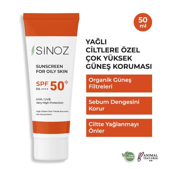 Sinoz Spf 50+ Sebum Dengeleyici Aydınlatıcı Yüksek Koruma Yüz Güneş Kremi 50 ml