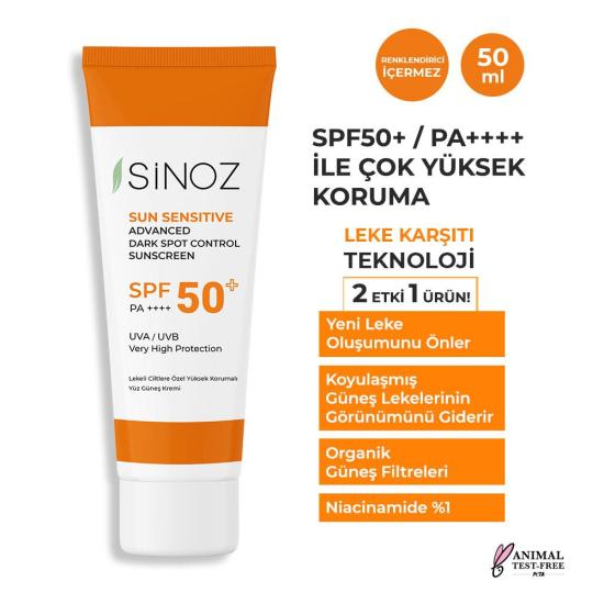 Sinoz Spf 50+ Leke Karşıtı Aydınlatıcı Etkili Yüksek Koruyucu Niacinamide İçeren Yüz Güneş Kremi 50 ml